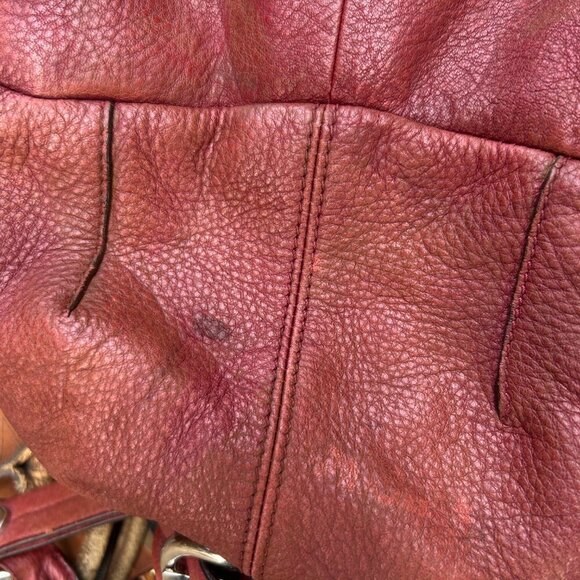 B Makowsky Lisbon Brown Red Drawstring Pocket Hobo Bag Satchel - Picture 7 of 16